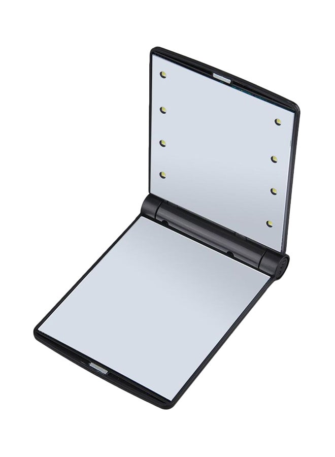 Folding Portable Pocket Mirror With 8 LED Bulbs Black