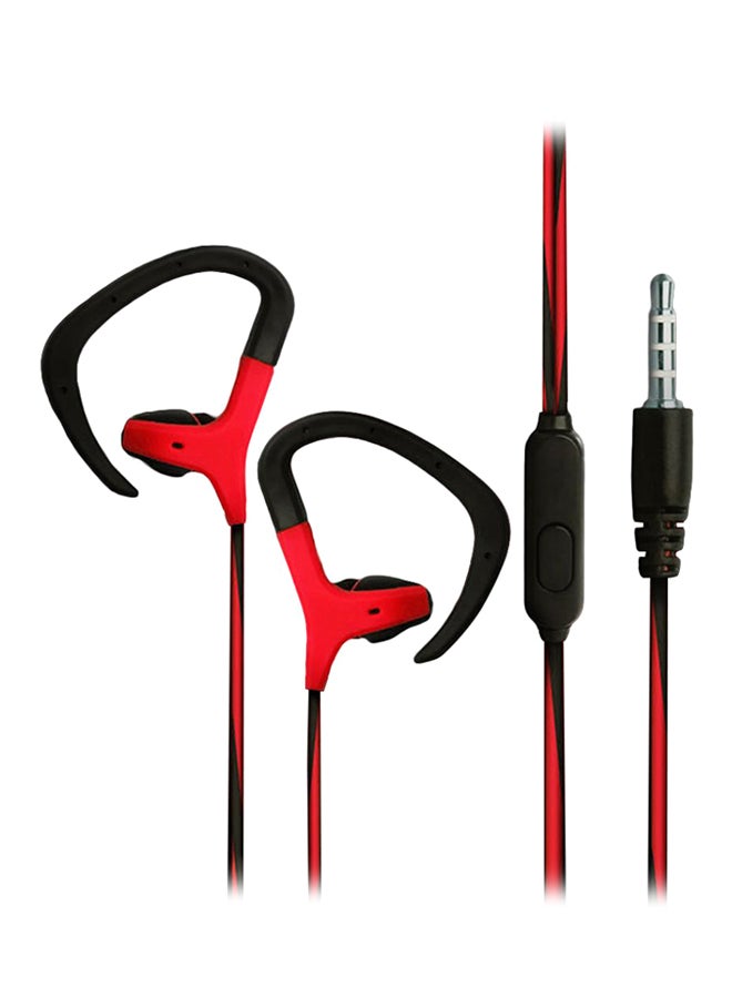 Ear Hanging Sports Running In-Ear Earphone With Mic Red/Black