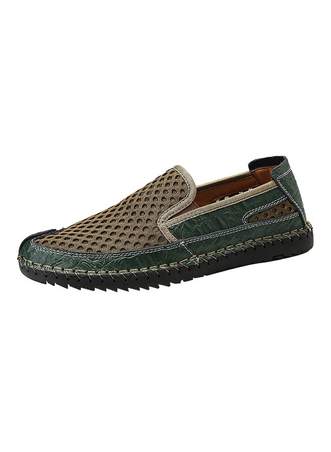Leather Pull On Loafers Green  - Image 1