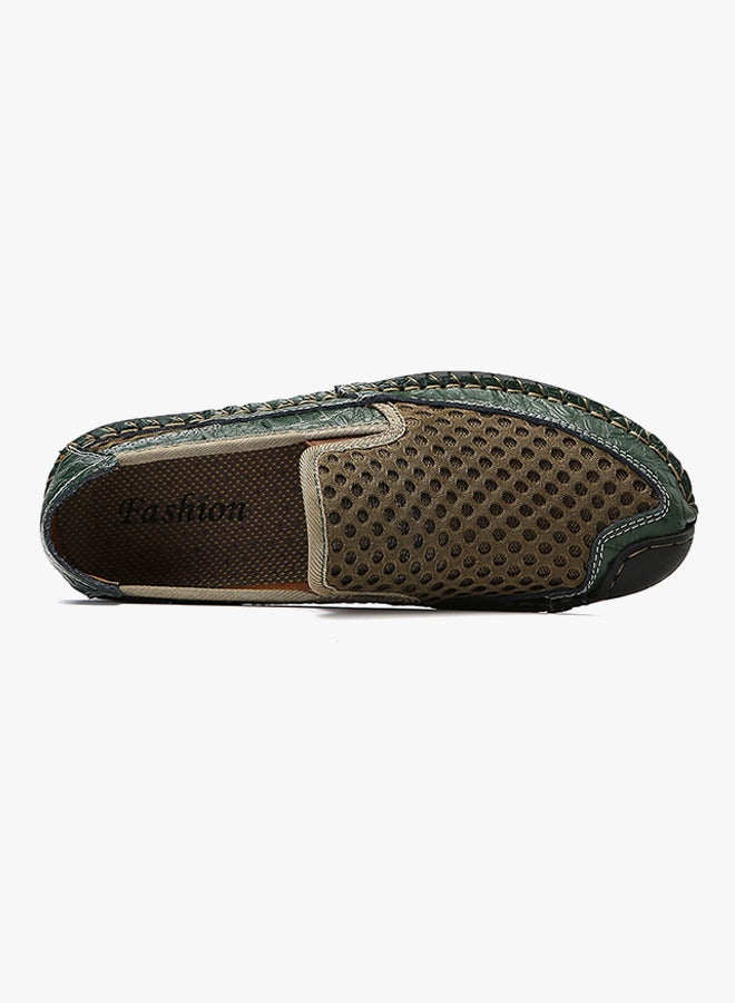 Leather Pull On Loafers Green  - Image 3