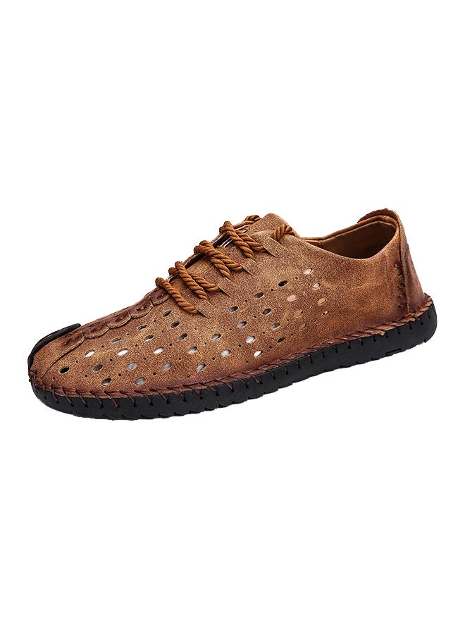 Cut Out Leather Lace Up Shoes Brown  - Image 1
