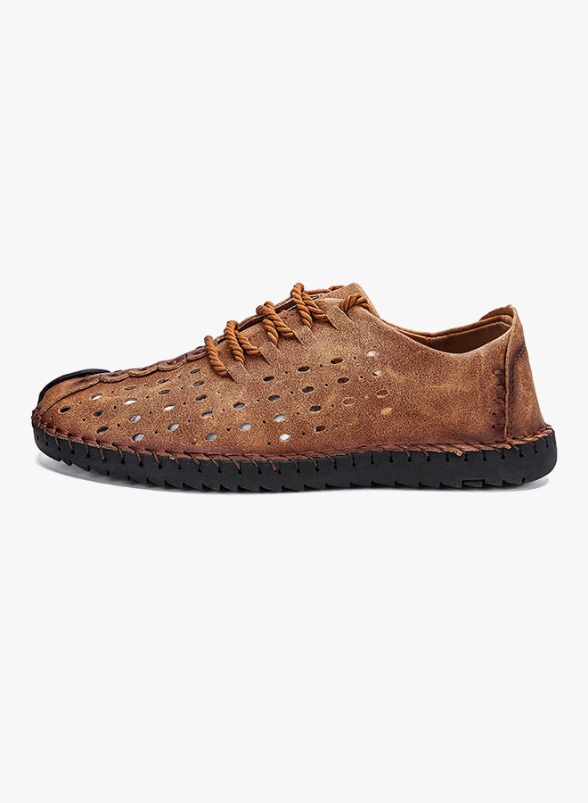 Cut Out Leather Lace Up Shoes Brown  - Image 2