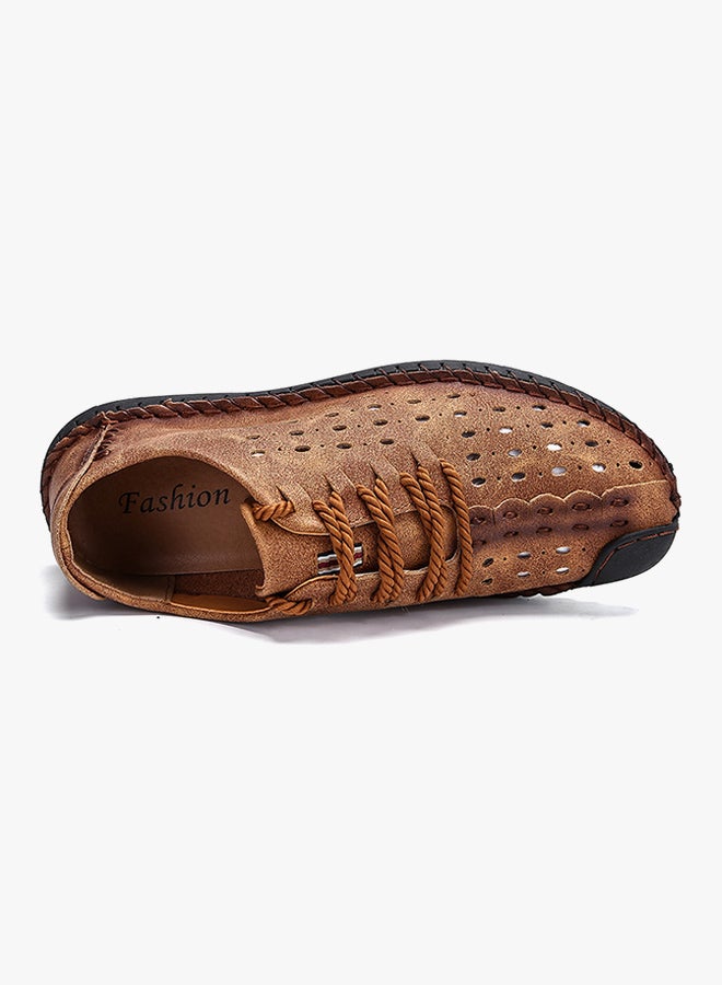 Cut Out Leather Lace Up Shoes Brown  - Image 3