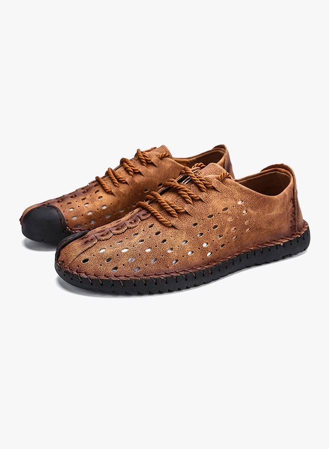 Cut Out Leather Lace Up Shoes Brown  - Image 4