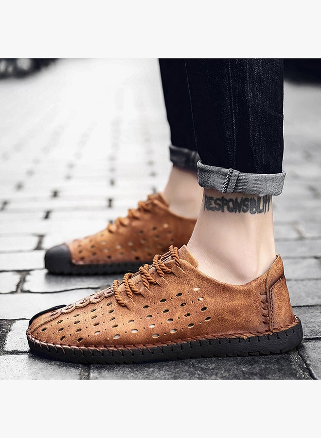 Cut Out Leather Lace Up Shoes Brown  - Image 5