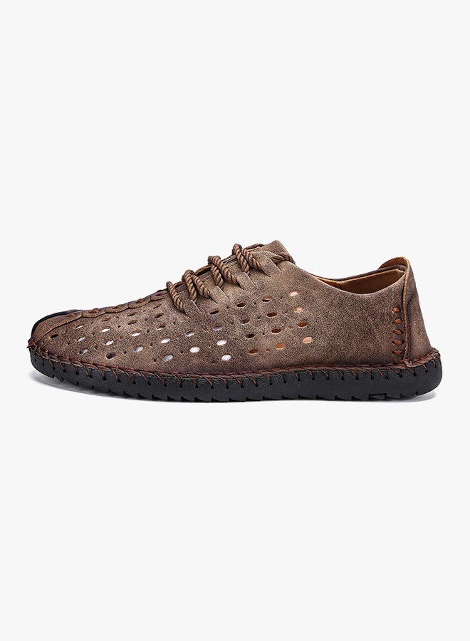 Cut Out Leather Lace Up Shoes Khaki  - Image 2