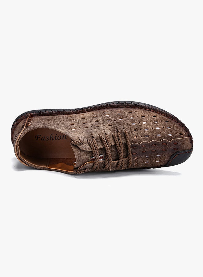 Cut Out Leather Lace Up Shoes Khaki  - Image 3