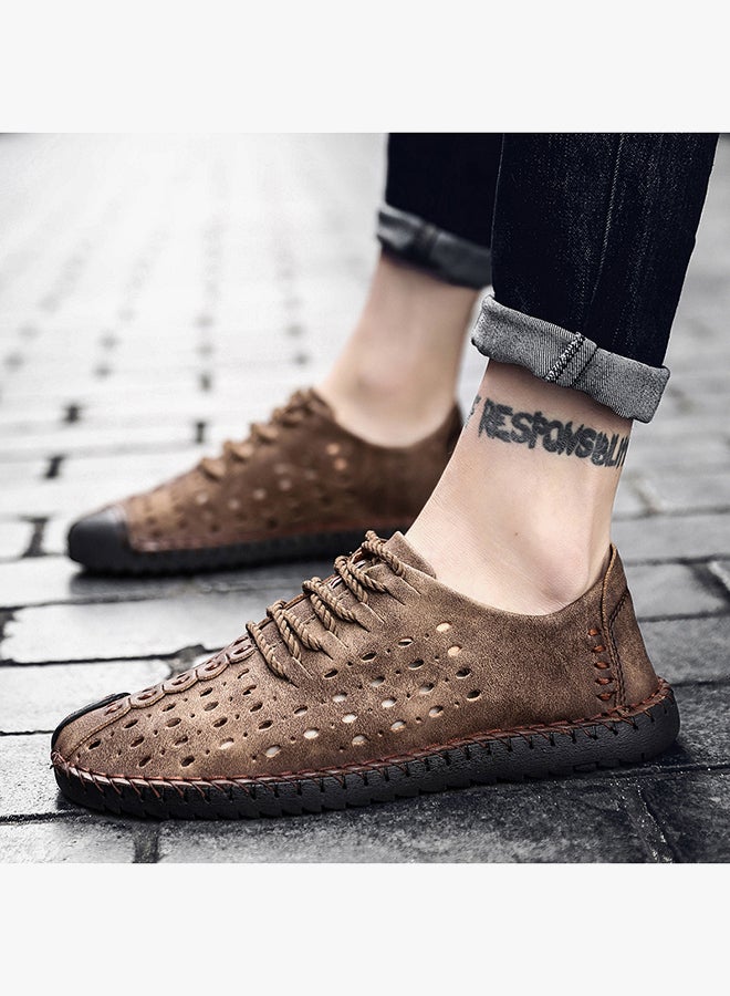 Cut Out Leather Lace Up Shoes Khaki  - Image 5