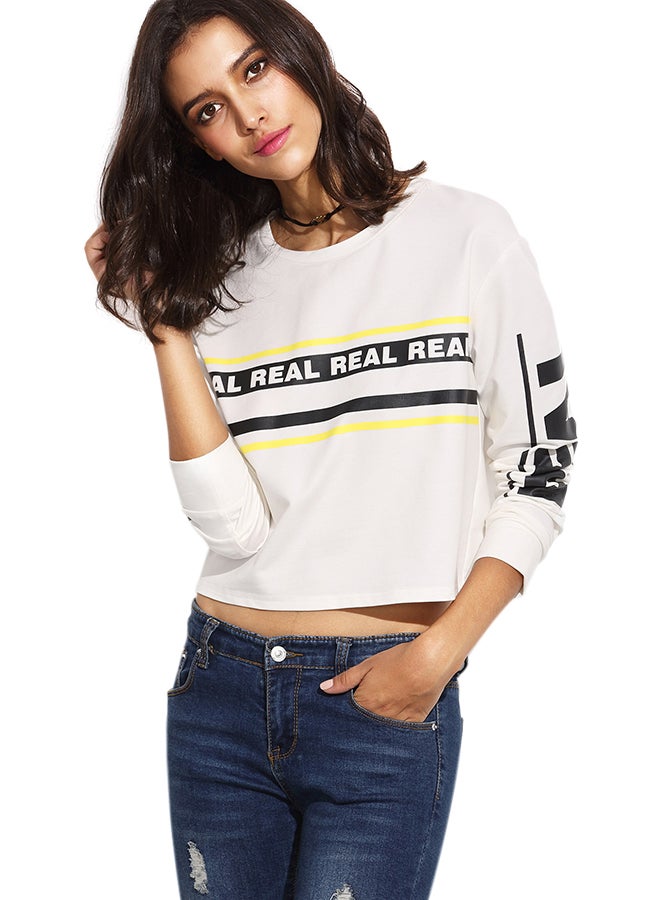 ZERESOUQ - Letter Printed Crop Sweatshirt White/Yellow/Black - Image 1