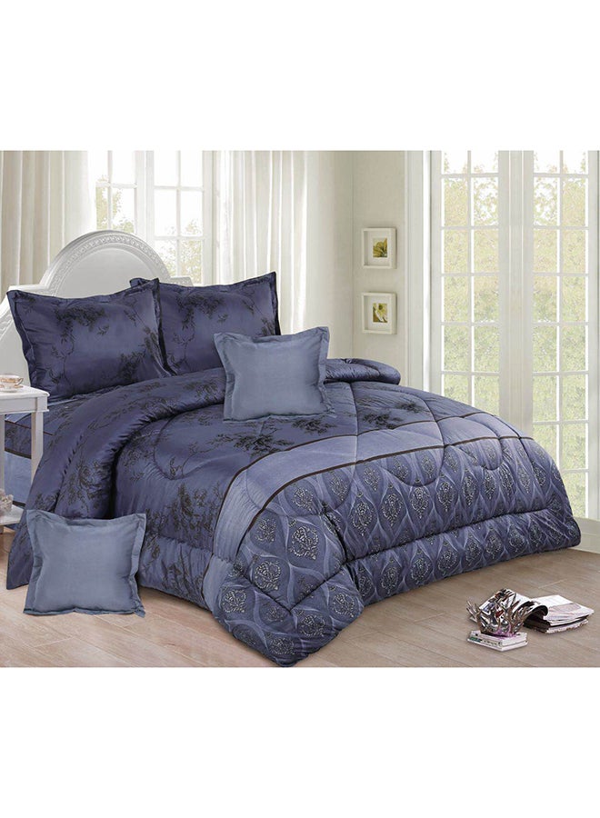Hours - 6-Piece Floral Printed Comforter Set Microfiber Blue/Black - Image 1