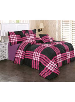 6-Piece Comforter Set Microfiber Black/Pink/White King
