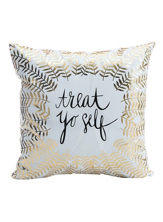 Treat Yo Self Printed Decorative Cushion Cover White/Gold/Black 45x45cm - v1531299099/N15563725A_1