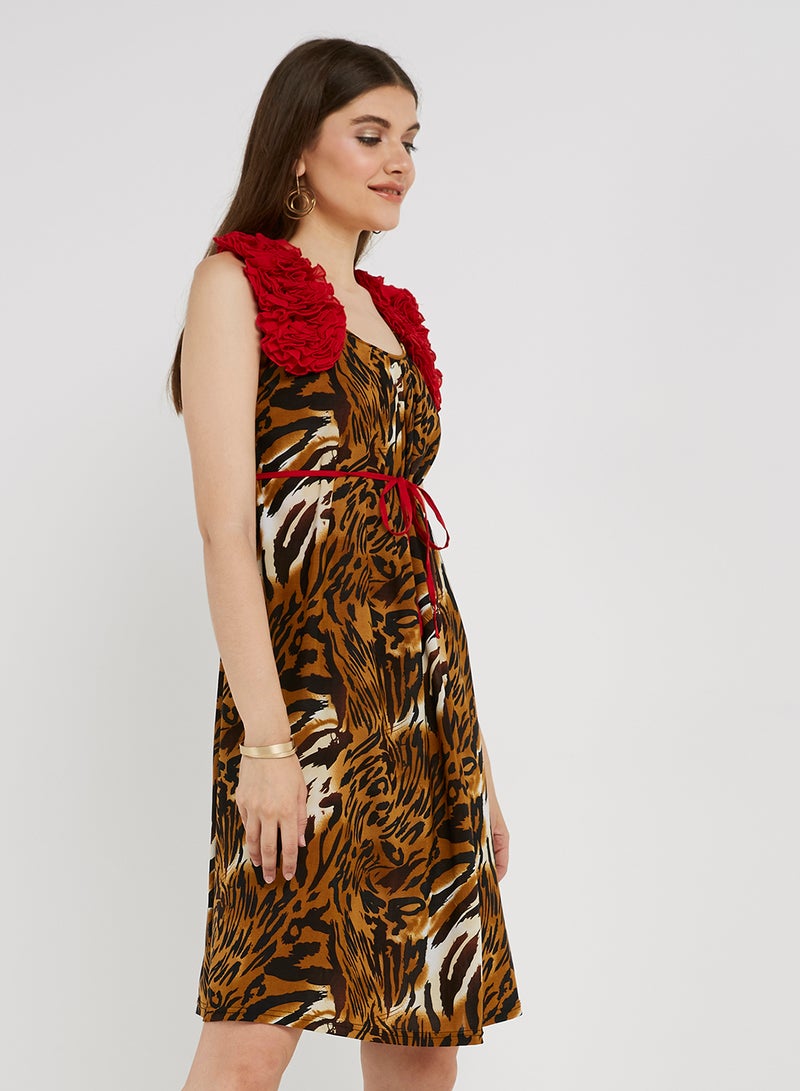 Golden Apple Frill Detailed Mini Dress Red/Black/Brown  - Image 1