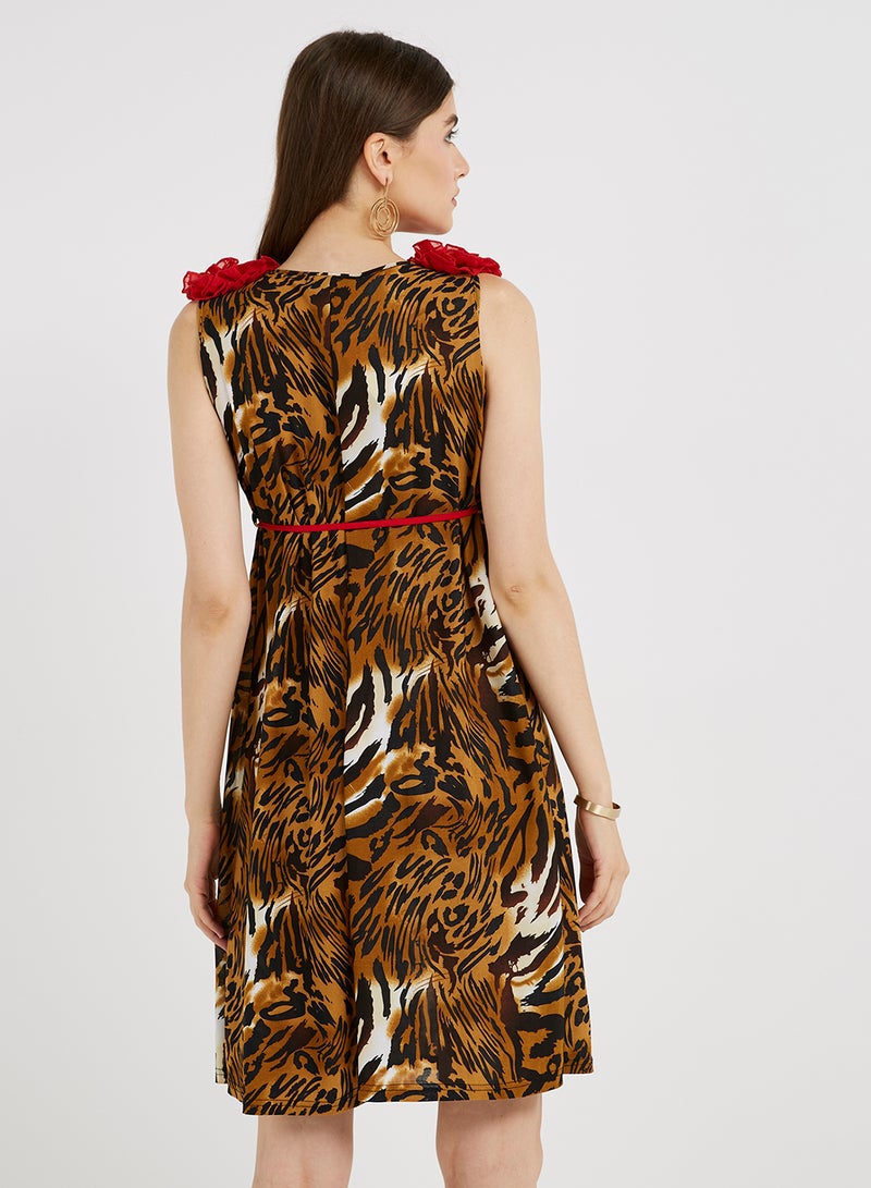 Golden Apple Frill Detailed Mini Dress Red/Black/Brown  - Image 2