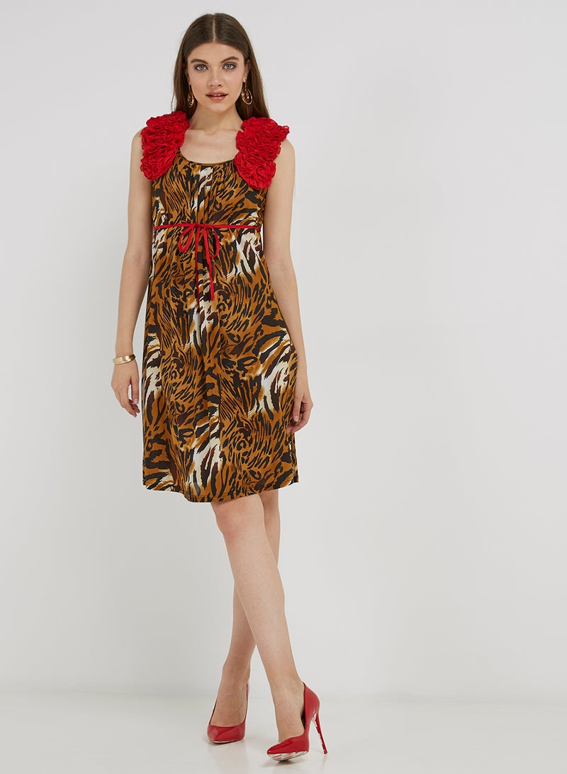 Golden Apple Frill Detailed Mini Dress Red/Black/Brown  - Image 3