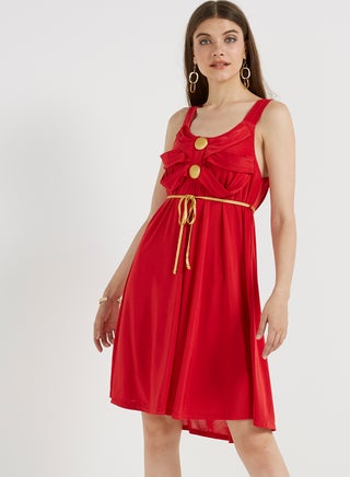 Button Detailed Solid Mini Dress Red - v1531309666/N15608201A_M1