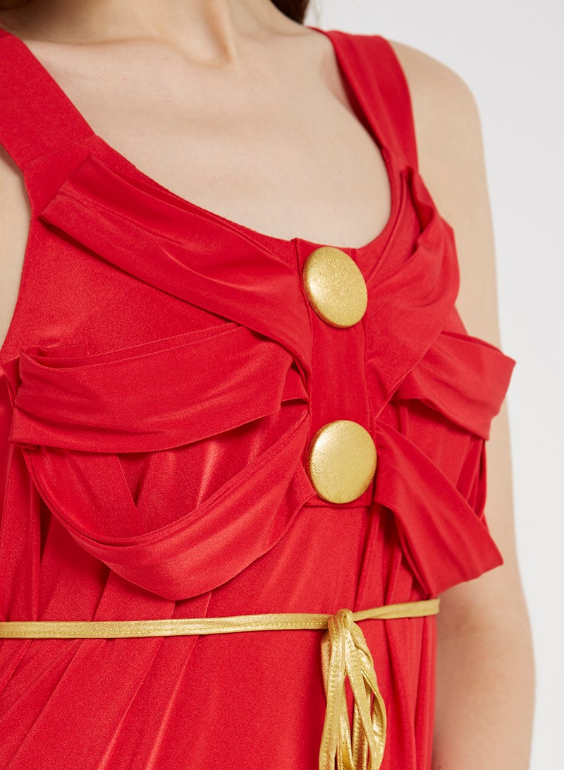 Golden Apple Button Detailed Solid Mini Dress Red  - Image 4