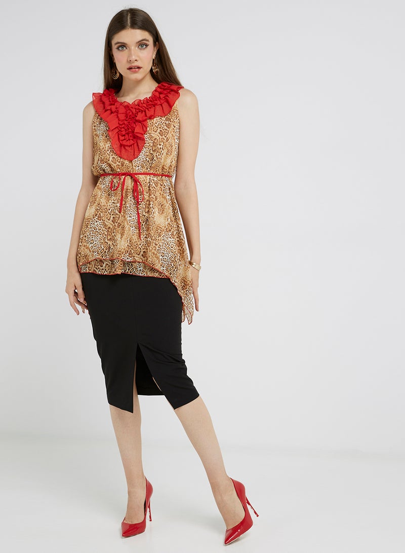 Golden Apple Frill Detailed Top Red/Brown  - Image 3