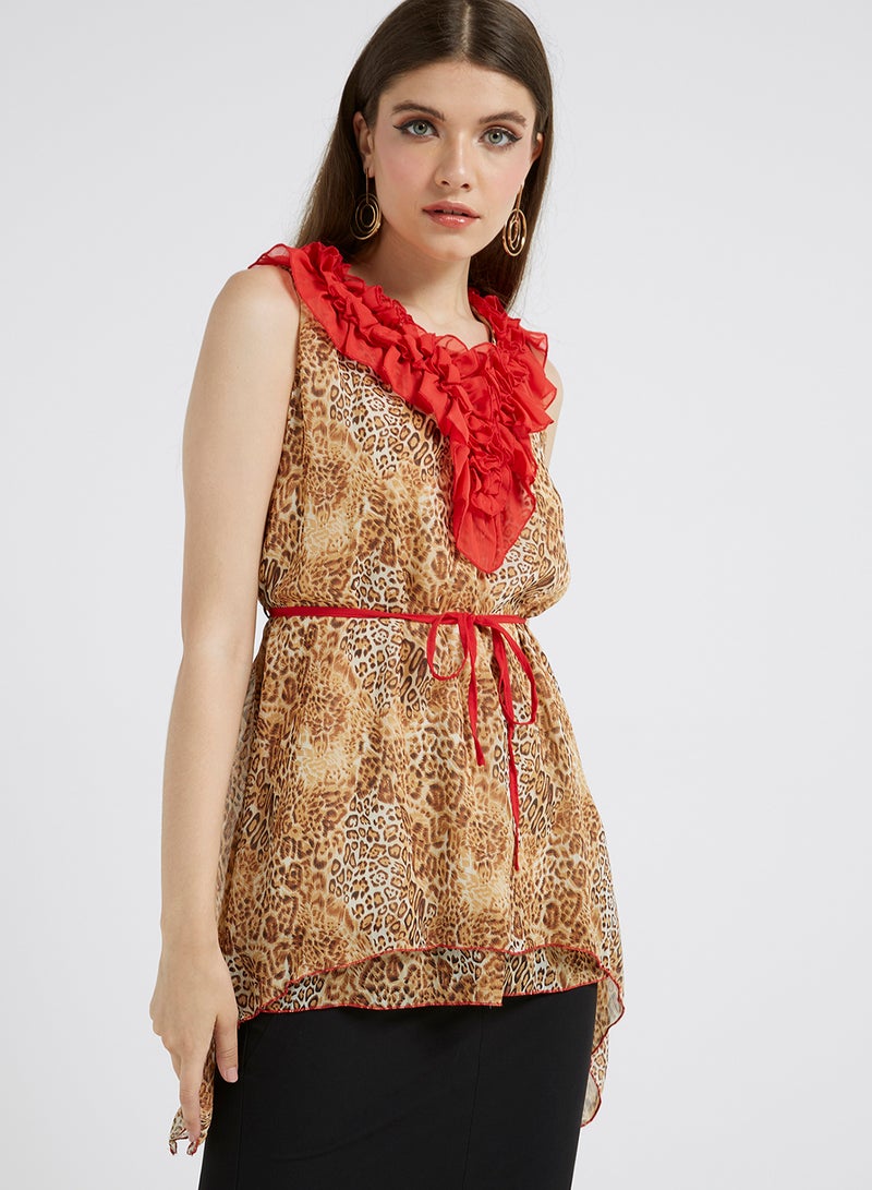 Golden Apple Frill Detailed Top Red/Brown  - Image 1