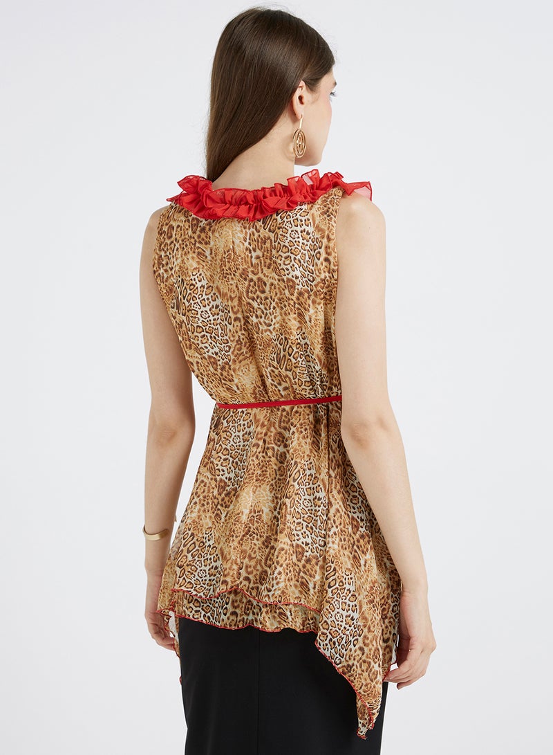Golden Apple Frill Detailed Top Red/Brown  - Image 2