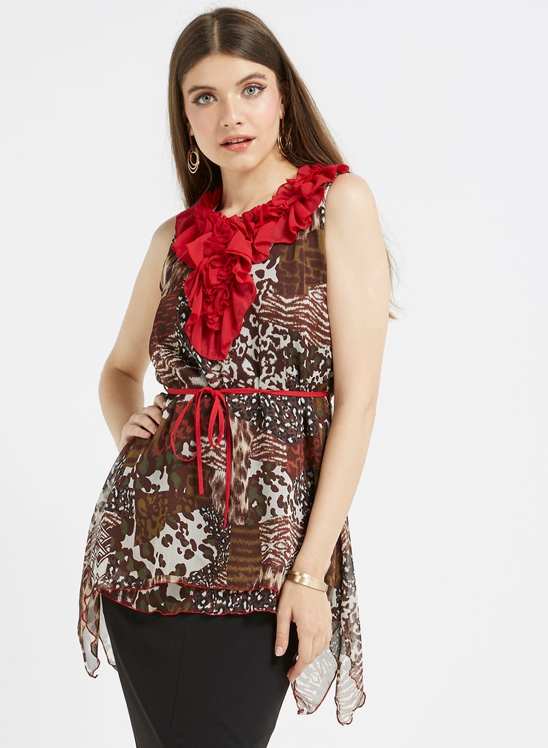 Golden Apple Frill Detailed Top Brown/Red/White  - Image 1