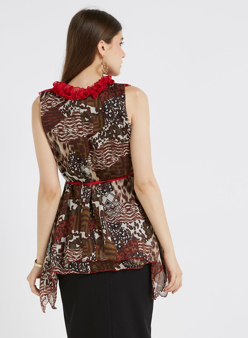 Golden Apple Frill Detailed Top Brown/Red/White  - Image 2