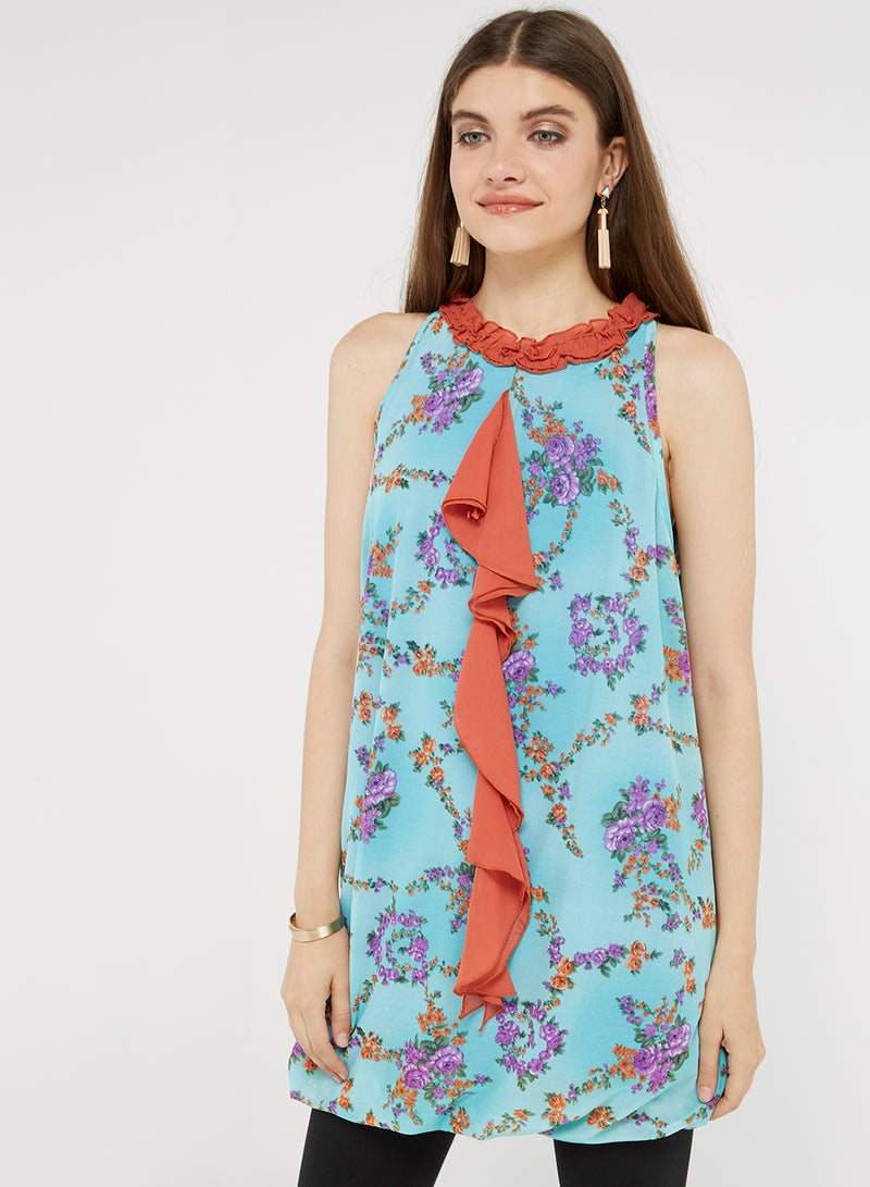 Golden Apple Floral Printed Top Blue  - Image 1