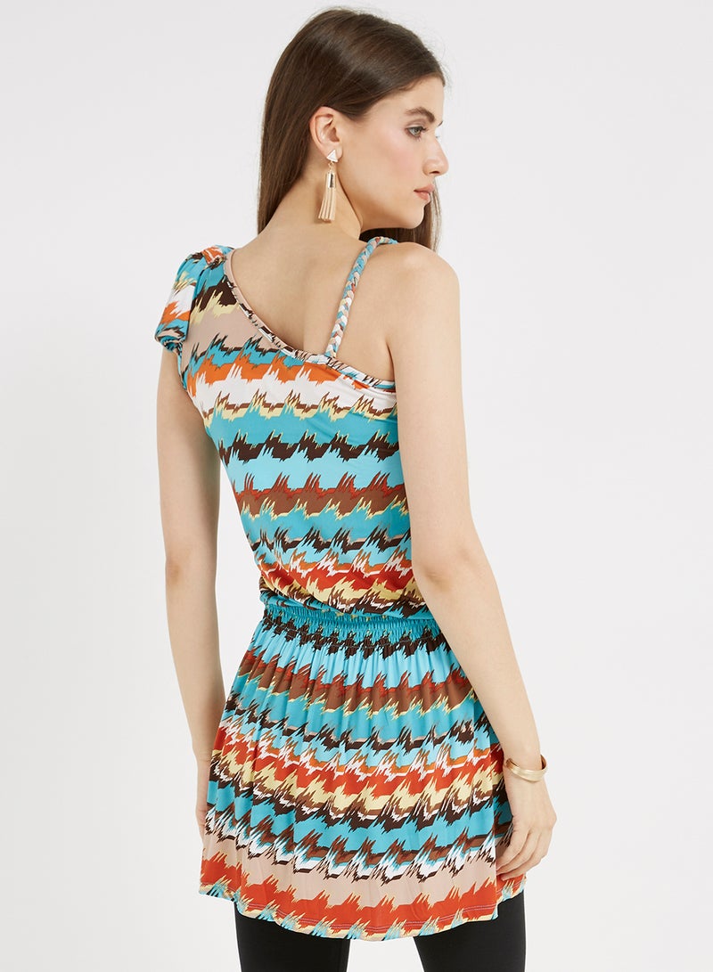 Golden Apple Asymmetric Neckline Printed Mini Dress Multicolour - Image 2