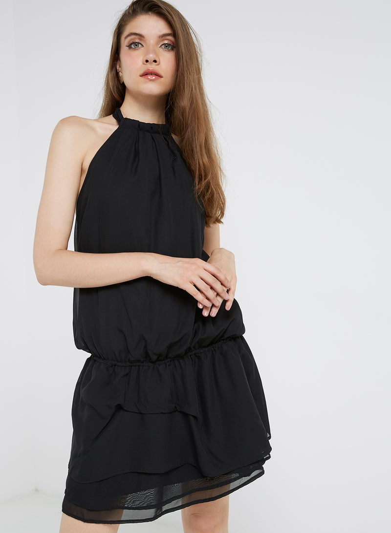 Golden Apple Solid Halter Neck Mini Dress Black  - Image 1