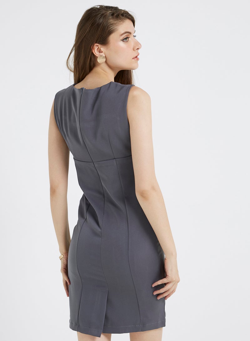 Golden Apple Zipper Closure Solid Mini Dress Grey - Image 2