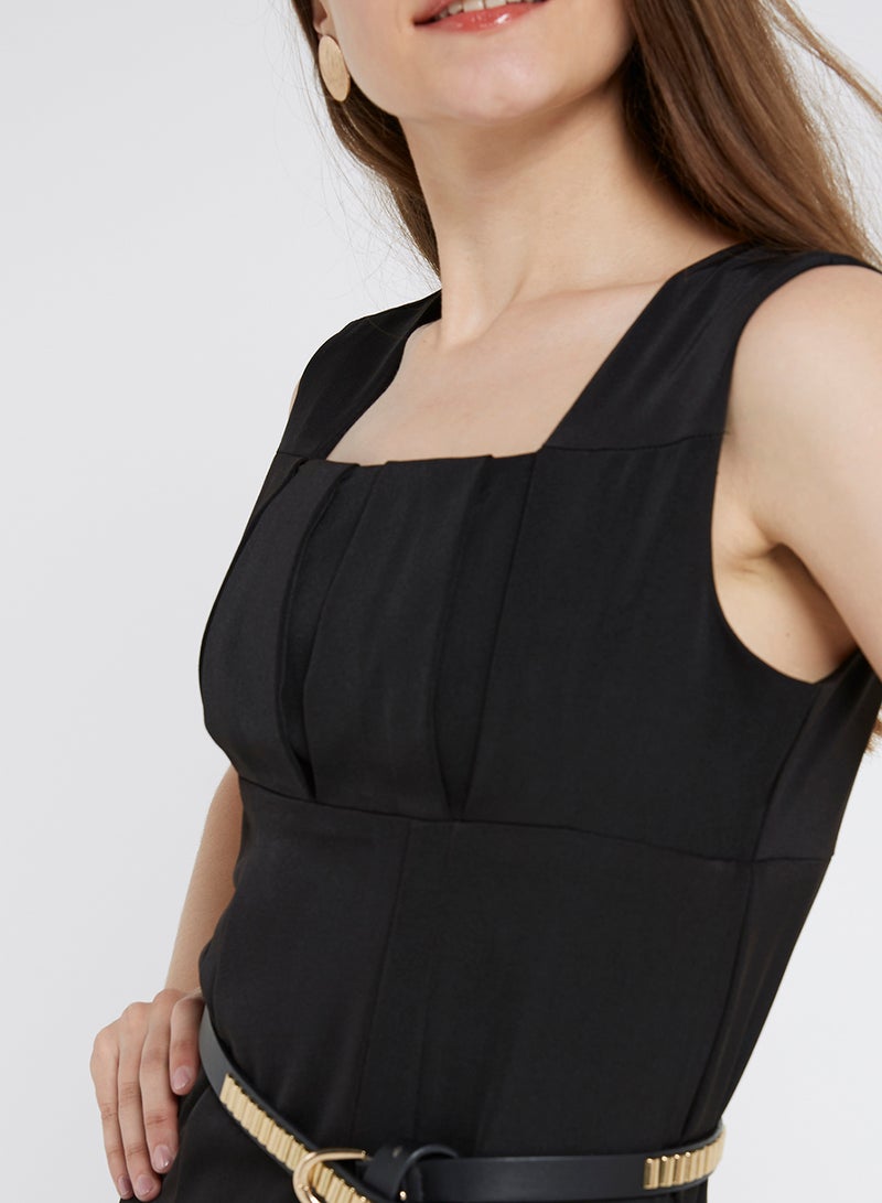 Golden Apple Zipper Closure Solid Mini Dress Black - Image 4