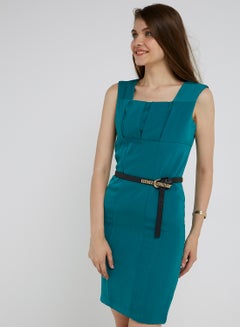 Zipper Closure Solid Mini Dress Blue
