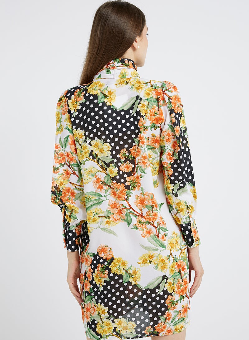 Golden Apple - Printed Pattern Long Sleeves Mini Dress Multicolour - Image 1