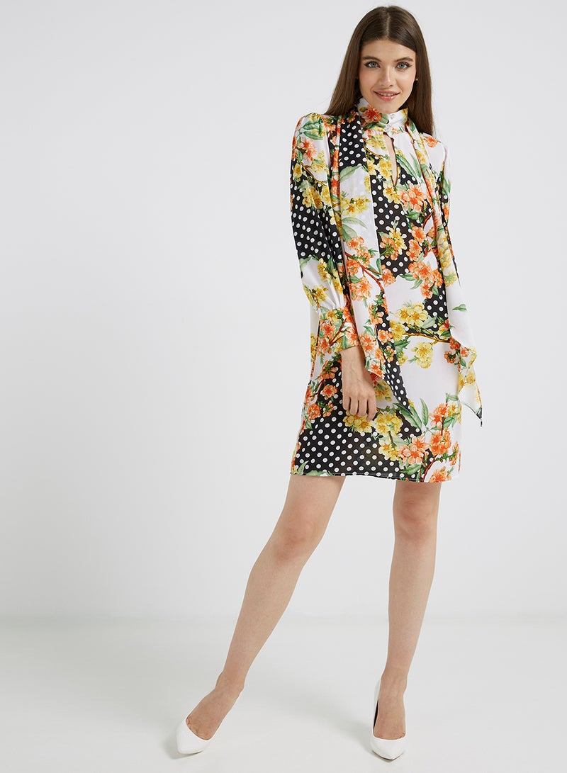 Golden Apple - Printed Pattern Long Sleeves Mini Dress Multicolour - Image 1