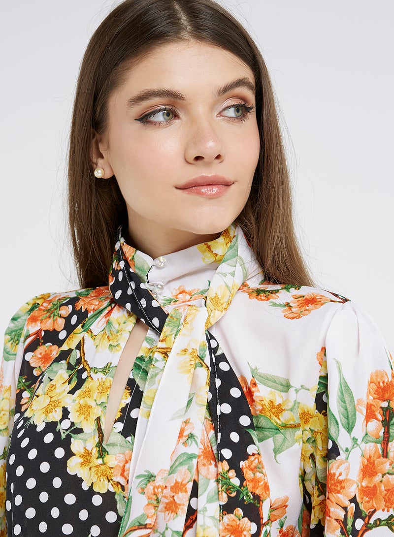 Golden Apple - Printed Pattern Long Sleeves Mini Dress Multicolour - Image 1