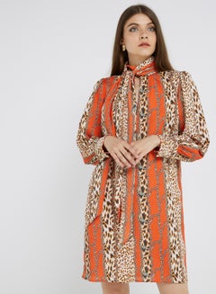 Printed Pattern Long Sleeves Mini Dress Multicolour