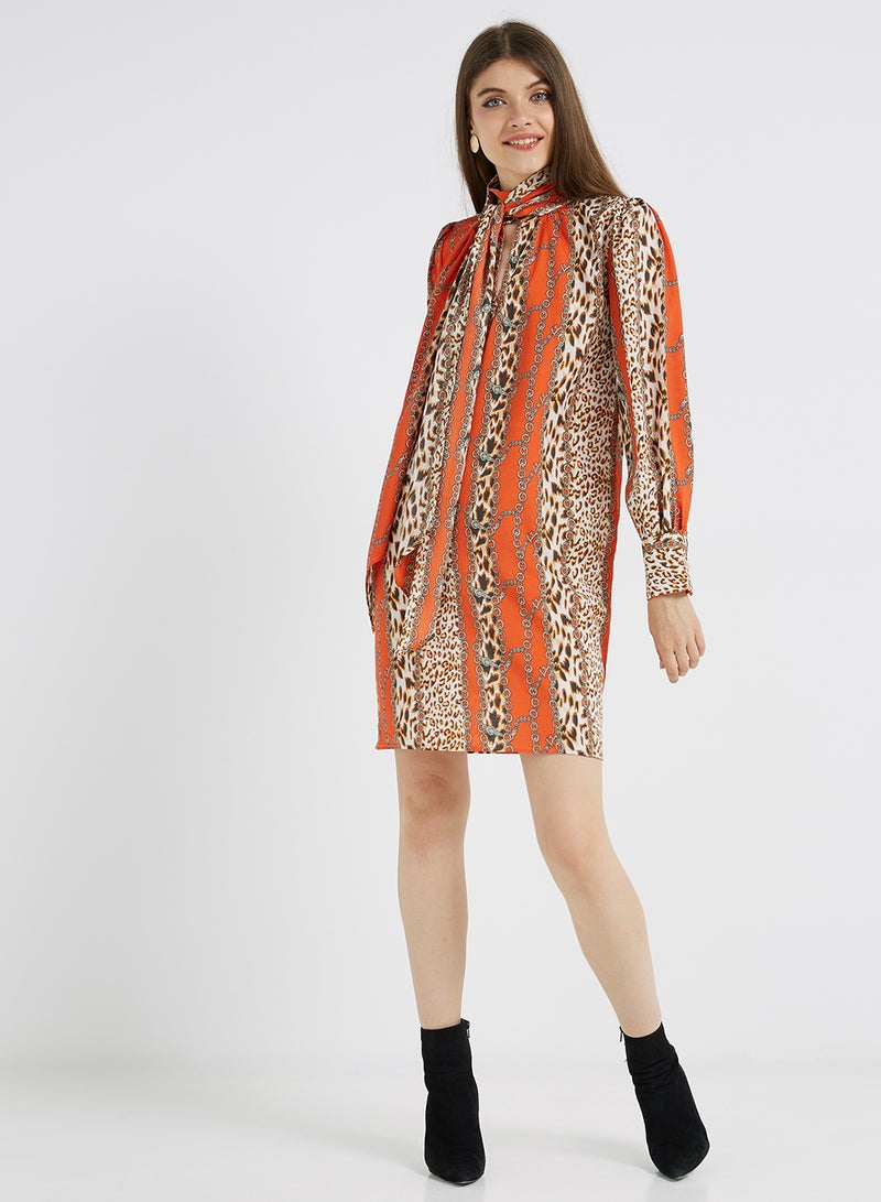 Golden Apple - Printed Pattern Long Sleeves Mini Dress Multicolour - Image 1