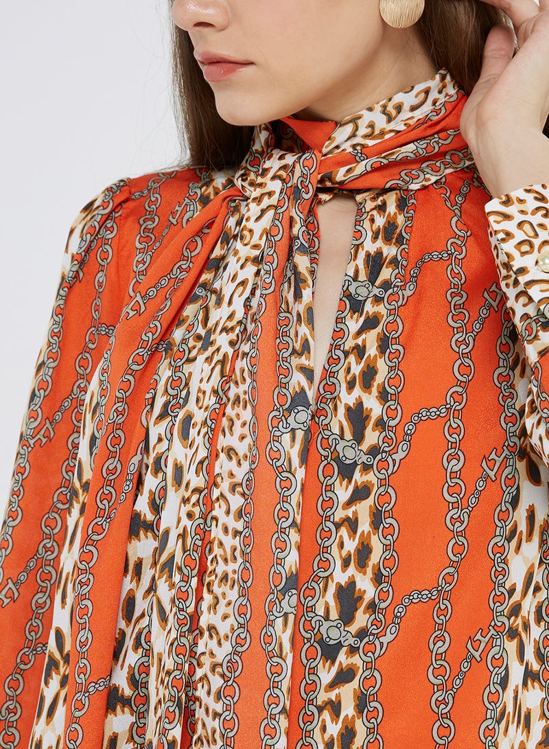 Golden Apple - Printed Pattern Long Sleeves Mini Dress Multicolour - Image 1