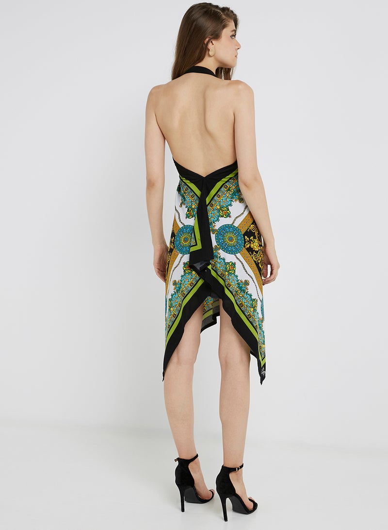 Golden Apple Halter Neck Asymmetric Hemline Dress Multicolour  - Image 2