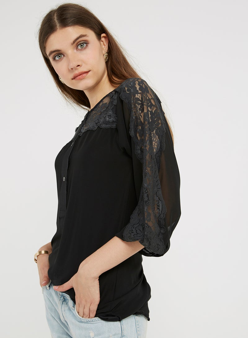 Golden Apple Lace Detailed Top Black  - Image 1