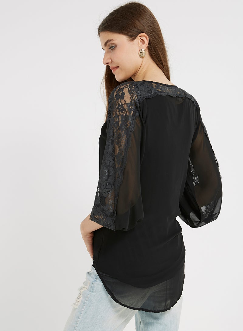 Golden Apple Lace Detailed Top Black  - Image 2