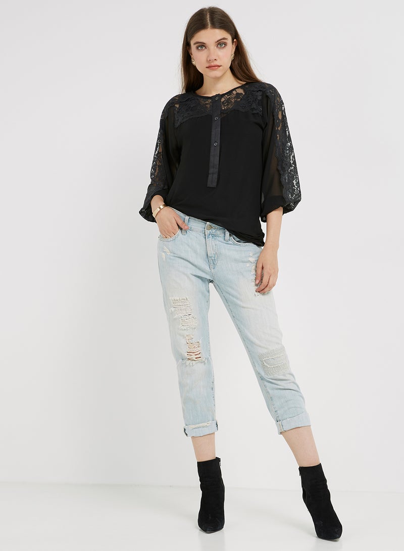 Golden Apple Lace Detailed Top Black  - Image 3