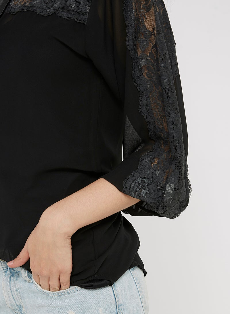 Golden Apple Lace Detailed Top Black  - Image 4