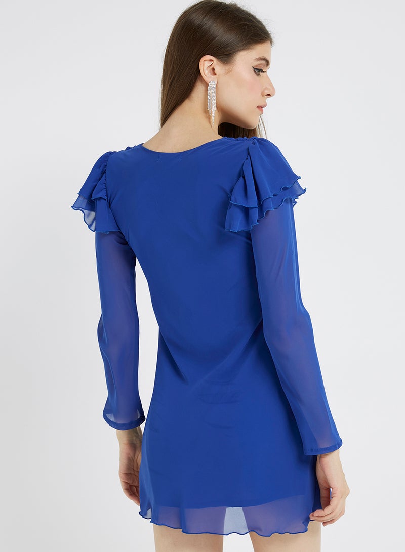 Golden Apple Solid Long Sleeves Mini Dress Royal Blue  - Image 2