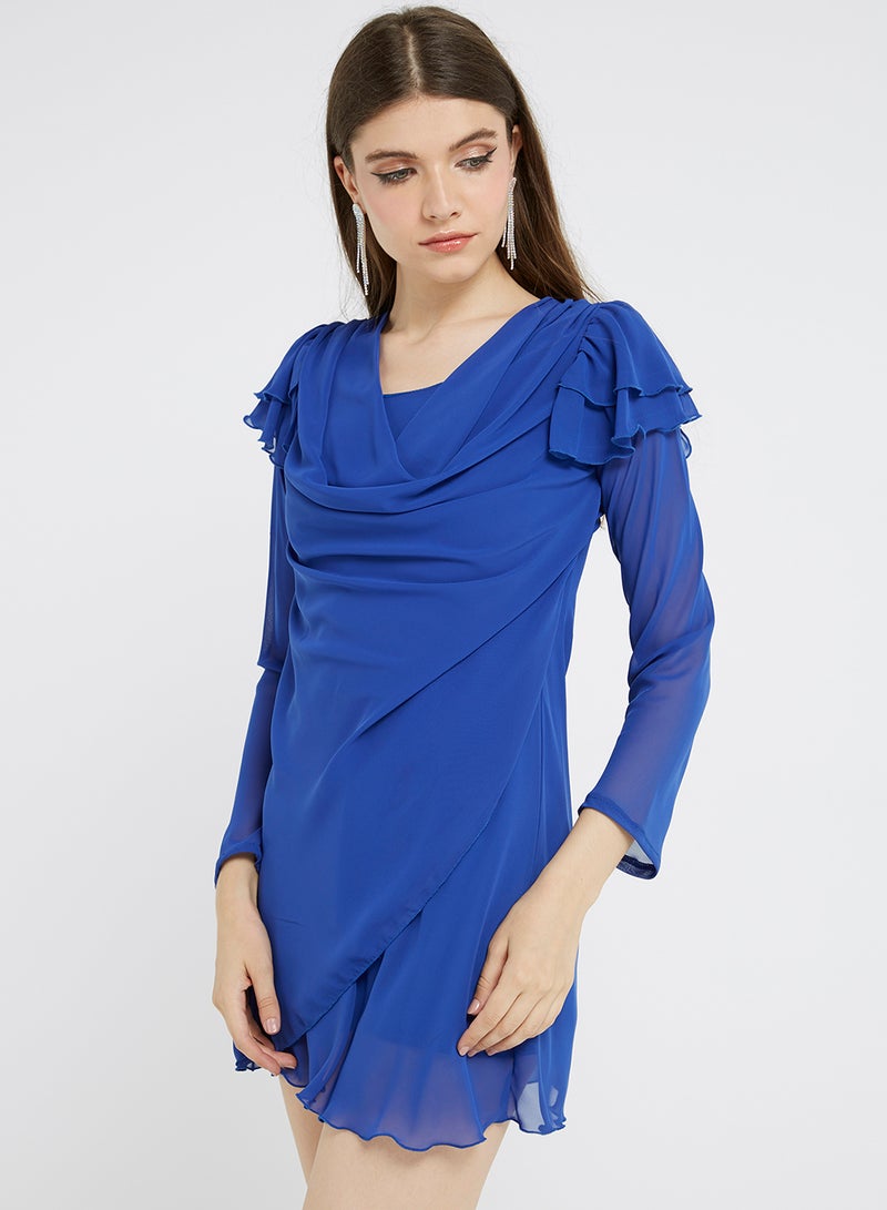 Golden Apple Solid Long Sleeves Mini Dress Royal Blue  - Image 1