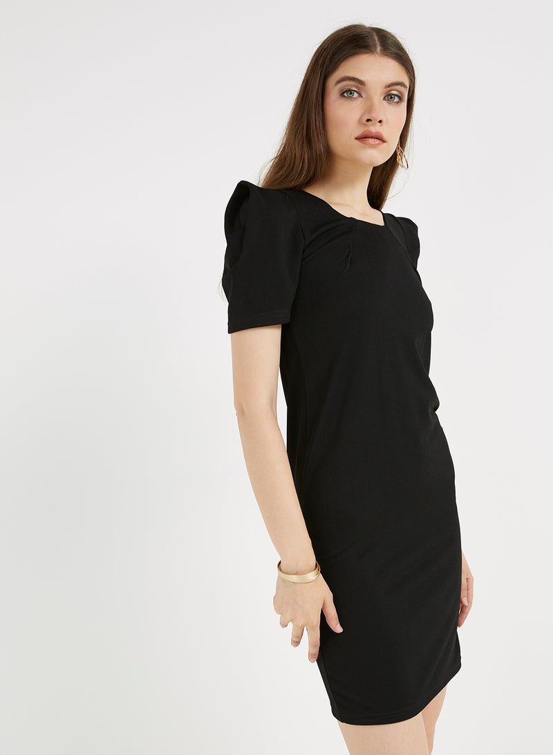 Golden Apple Solid Short Sleeves Mini Dress Black  - Image 1