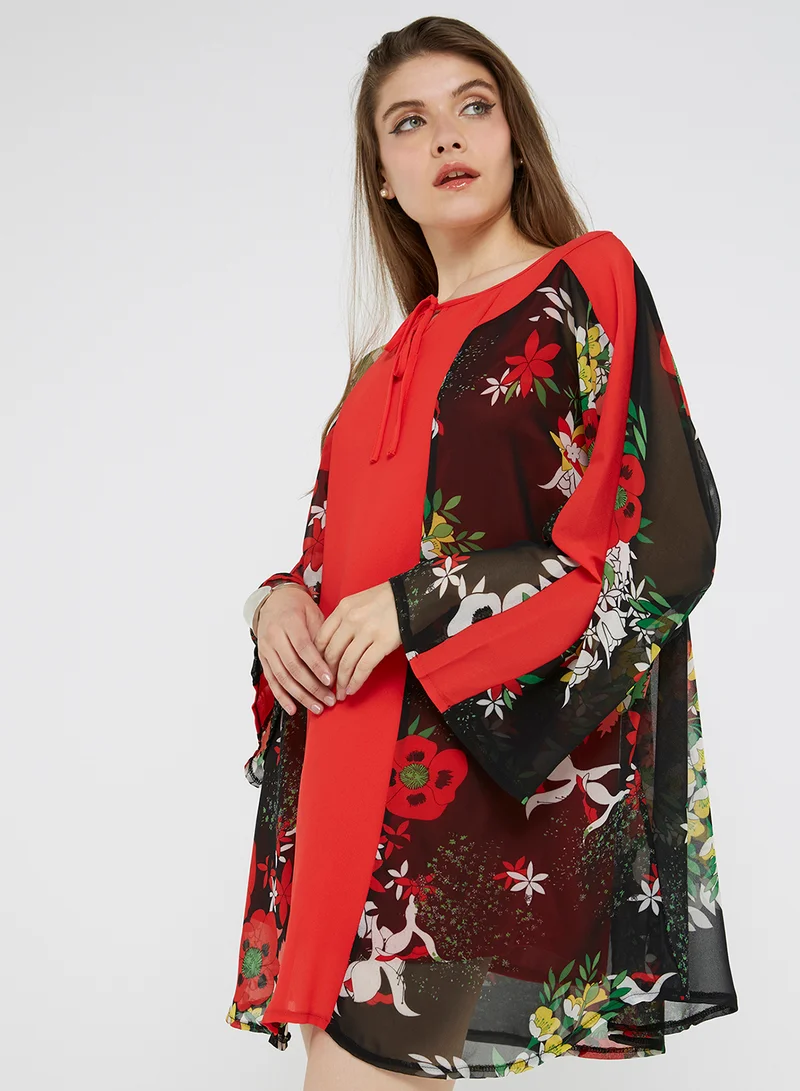 Floral Printed Bell Sleeves Mini Dress