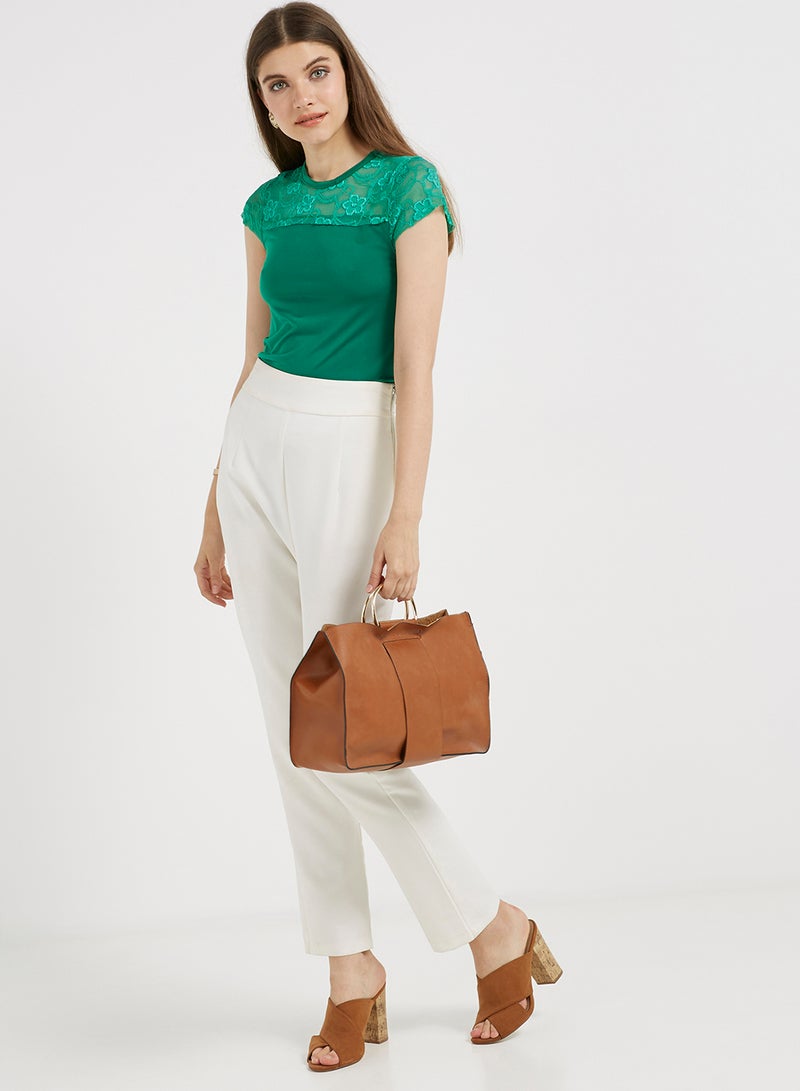 Golden Apple Crew Neck Lace Yoke Top Green  - Image 3