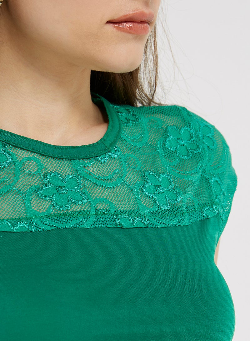Golden Apple Crew Neck Lace Yoke Top Green  - Image 4