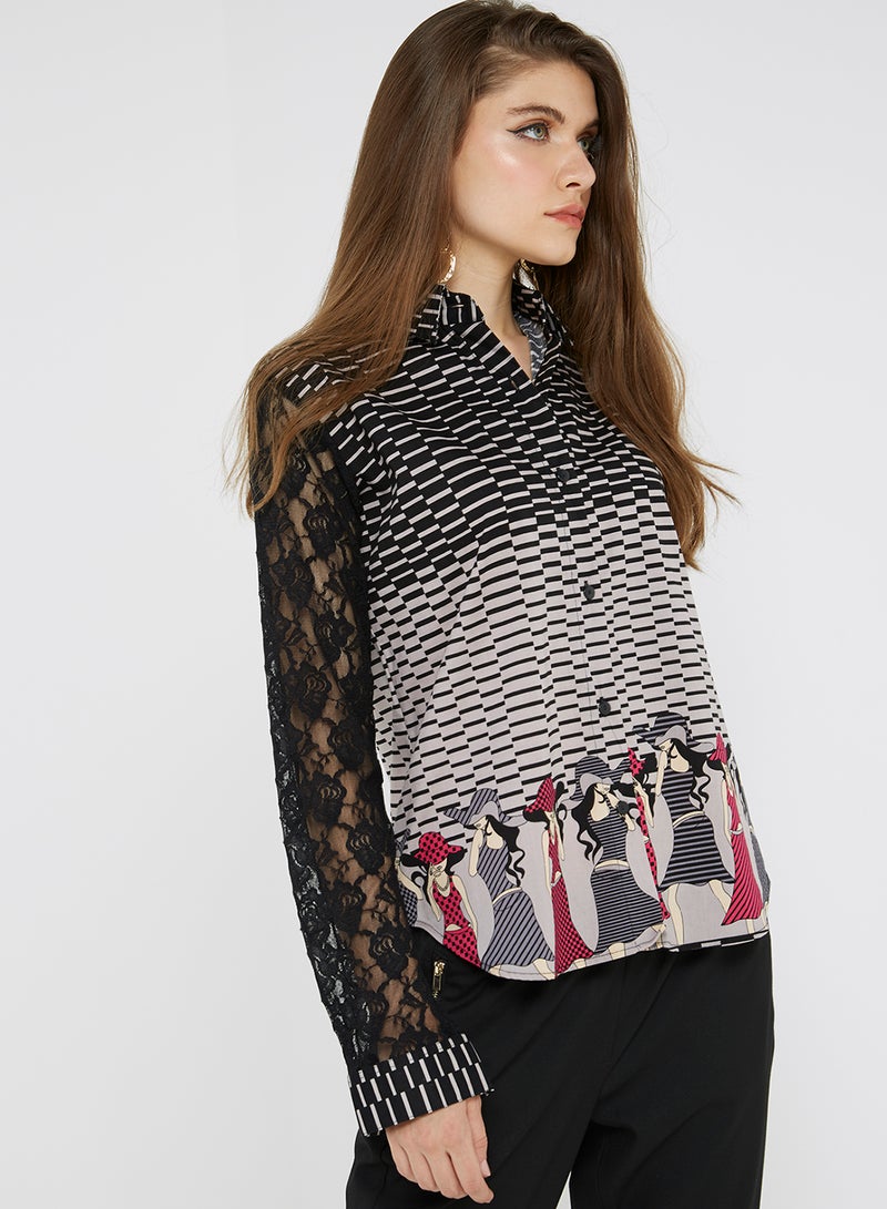 Golden Apple Printed Collared Neck Shirt Multicolour  - Image 1